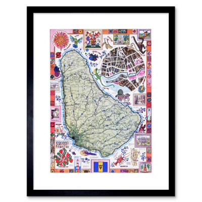 Artery8 Travel Barbados Caribbean Tropical Map Ad 12X16" Framed Wall Art Print from B&Q