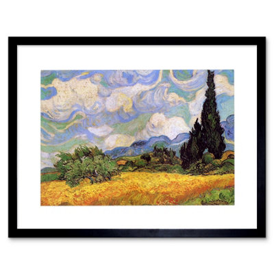 Artery8 Van Gogh Wheat Field Cypresses 1889 Painting 12X16" Framed Wall Art Print