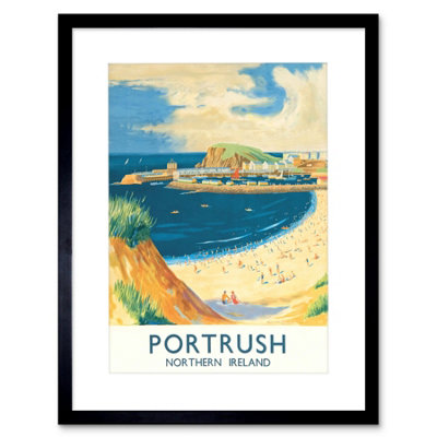 Artery8 Beach Coast Harbour Portrush Northern Ireland 12X16" Framed Wall Art Print from B&Q