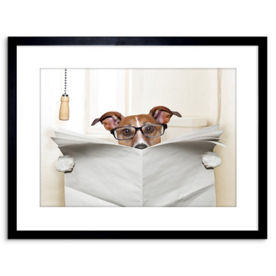 Artery8 Wall Art Print Photo Mock Jack Russell Toilet Reading Newspaper Artwork Framed 9X7 Inch from B&Q