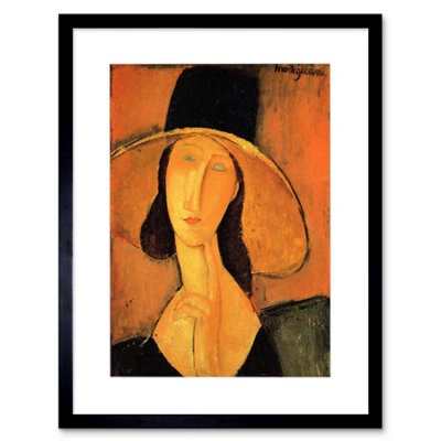 Artery8 Painting Amedeo Modigliani Woman Hat 12X16" Framed Wall Art Print from B&Q