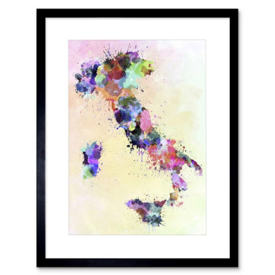 Artery8 Map Italy Sardinia Sicily Paint Colour 12X16" Framed Wall Art Print from B&Q