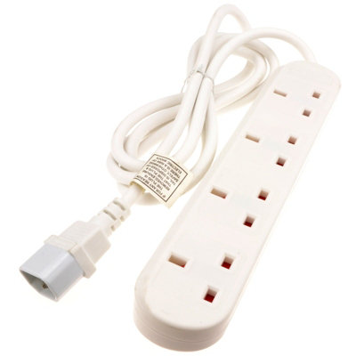 Kenable Iec C14 To 4 Way Gang Uk Mains Sockets Lead Ups Power Splitter 2M White from B&Q