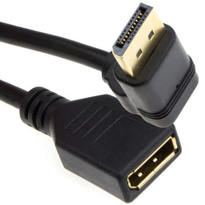 B&Q -  Right Angle Displayport V1.2 Plug To Socket Monitor Extension Cable 4K 0.2M 20Cm