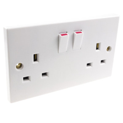 Kenable Electrical Uk Domestic Mains Socket Double 2 Gang Outlet Single Pole 13A White from B&Q