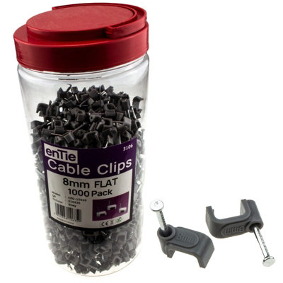 Kenable Grey Flat 8Mm Cable Clips For 1Mm2 Twin & Earth Cables Contractor (1000 Pack) B&Q