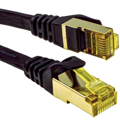 B&Q -  Flat Cat7 Ftp Shielded 600Mhz 10Gbps Ethernet Lan Cable Rj45 20M Black