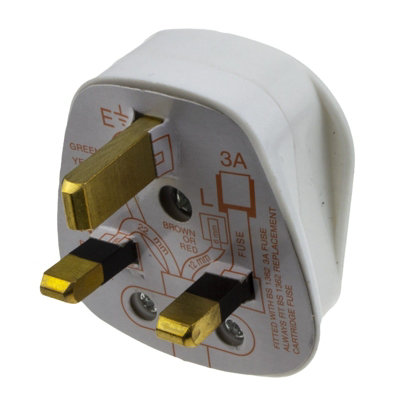 Kenable Rewireable 3 Pin Uk Mains Plug Fitted With 3A Amp Fuse White from B&Q