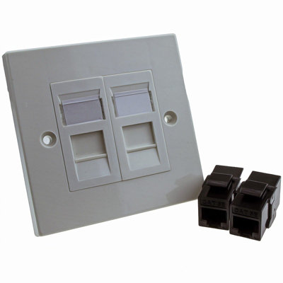 Kenable Through Coupler Keystone Faceplate Cat5E 2 Port Rj45 Socket Network Plate from B&Q