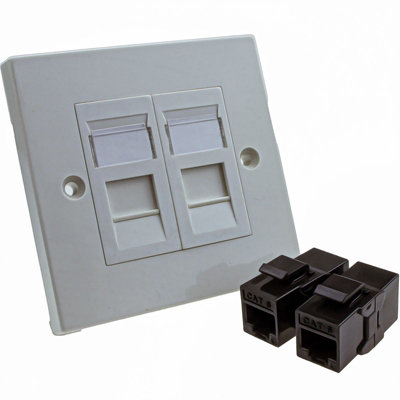 Kenable Through Coupler Keystone Faceplate Cat6 2 Port Rj45 Socket Network Plate from B&Q