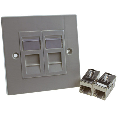 Kenable Through Coupler Keystone Faceplate Cat6A Shielded Ftp 2 Port Rj45 Network Plate from B&Q