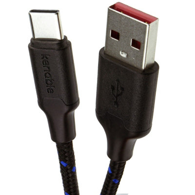 Kenable Braided 20Awg Usb A To Type C Usb-C Fast Charge 3A+ Charging Cable 0.5M Black from B&Q