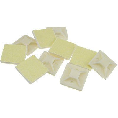 Kenable Cable Tie Base 25mm X 25mm Self Adhesive Natural Small White (10 Pack)