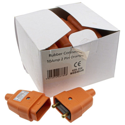 Kenable 2 Pin Heavy Duty Rubber 10 Amp In Line Coupler Connector Orange (10 Pack) from B&Q