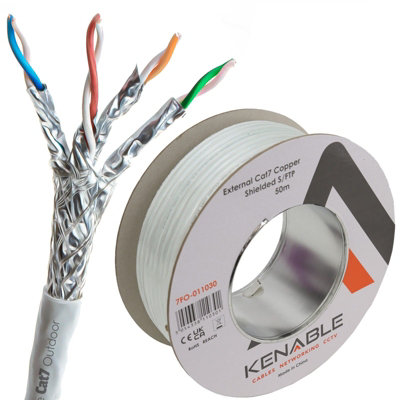 Kenable External Shielded Cat7 Outdoor Use Copper Ethernet Cable S Ftp Reel 50M White from B&Q