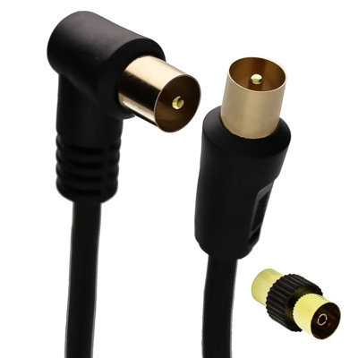B&Q -  Rf Right Angle Tv Aerial Freeview Plug Video Cable & Coupler Gold 3M Black