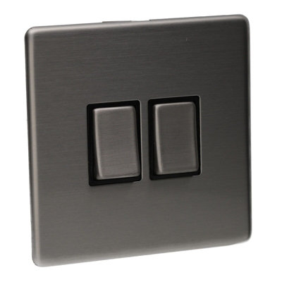 Kenable 2 Gang 2 Way 10A Light Switch Screwless Plate With Brushed Chrome Finish from B&Q