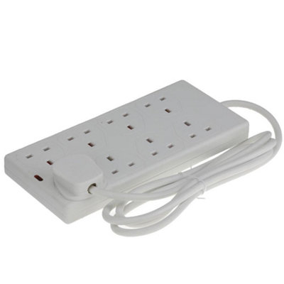 Kenable 8 Gang Way Uk 13A Trailing Socket Mains Power Extension Lead White 2M from B&Q