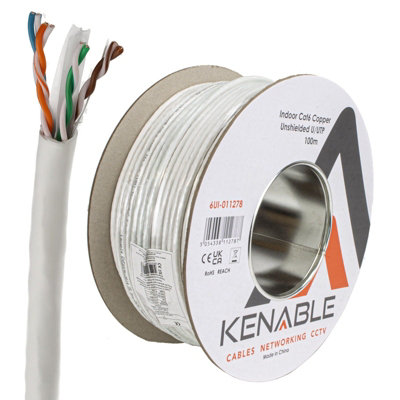 Kenable White Indoor Cat6 Utp 23Awg Copper Ethernet Pvc Network Cable Reel 100M B&Q