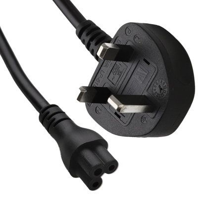 B&Q -  Power Cable Uk Plug (3A Fused) To C5 Cloverleaf 0.75mm Lead 2M Black