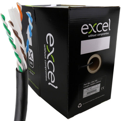 Excel External Copper Cat6 Network Cable U/utp Outdoor Euroclass Fca 305M Black from B&Q