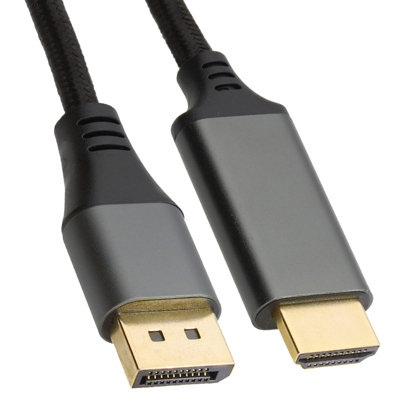 B&Q -  Pro Metal Displayport Male Plug To Hdmi Video Cable Gold 4K 60Hz Braided 2M