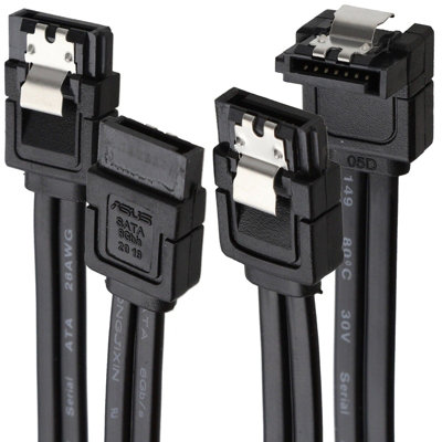 B&Q -  Asus Locking Sata 3 Cables 6Gbps Serial Hard Drive 40Cm Data Leads (2 Pack) Black
