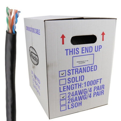Kenable Stranded Cat6 Gigabit Utp Copper 24Awg Network Ethernet Cable Black 305M from B&Q