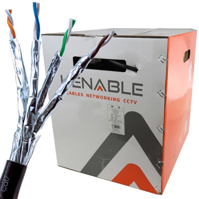 Kenable External Shielded Cat7 Outdoor Use Copper Ethernet Cable S Ftp Reel 305M Black from B&Q