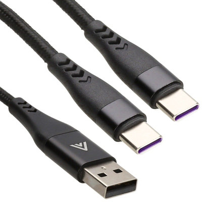Kenable Splitter Cable Usb A To 2 X Type-C Plugs Charge 2 Devices From 1 Socket Lead 2M