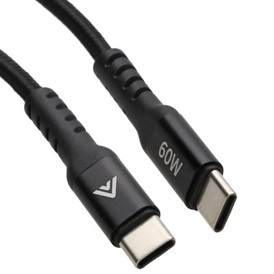 Kenable Usb Type C 60W Charging & Data Transfer Charger Braided Cable 20V 3A Black 1M