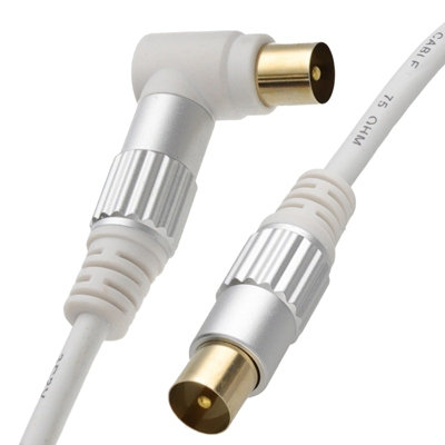 B&Q -  Pro Metal Rf Right Angle Tv Aerial Freeview Plug Video Coax Cable Gold 3M White