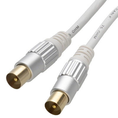 Kenable Pro Hq Metal Rf Tv Aerial Freeview Plug Video Coax Cable Fly Lead Gold 2M White