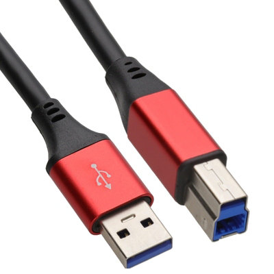 B&Q -  Hot Metal Usb 3.0 Superspeed Cable Type Plug A To Type B Plug Lead Red 2M