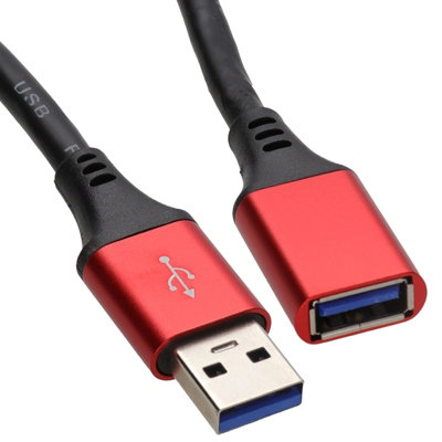 B&Q -  Hot Metal Usb 3.0 Superspeed Cable Extension Lead A Plug To Female Socket Red 3M
