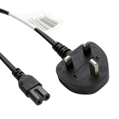 B&Q -  Power Cable Uk Plug (3A Fused) To C7 (Figure 8) 0.75mm H03Z1Z1H2-F Lszh Lead 2M Black