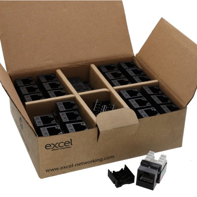 Excel Cat5E Utp Unscreened Rj45 Keystone Jack Idc Punch Down Black Pack Of 24 from B&Q