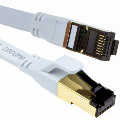 Kenable Flat Cat8 Sstp Shielded 2000Mhz 40Gbps High Speed Ethernet Cable Rj45 0.5M White from B&Q