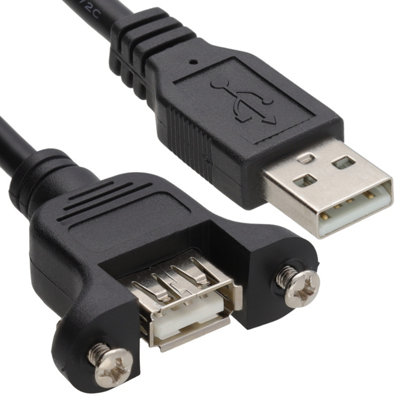 B&Q -  Usb 2.0 Panel Mount Female A Socket To A Plug 28Awg Cable 0.3M 30Cm Black