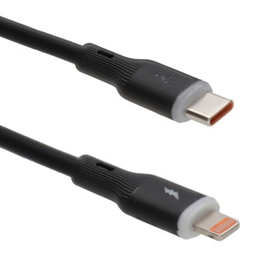 B&Q -  Silicone 8 Pin For Iphone To Usb-C Fast Phone Charger Data Cable Lead 1M Black