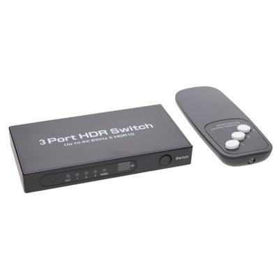 B&Q -  Hdmi 2.0 4K 60Hz Switch 3 Way Selector 3 To 1 Output Displays Hdr With Remote
