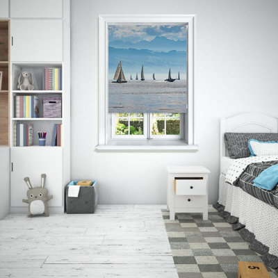 B&Q -  Photographic Scenic Sailing Design Blackout Roller Blinds Windows Blind ( 180 X 160 Cm) Child Safety Included