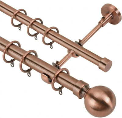 Lister Cartwright Double Curtain Extendable Pole Set With Antique Copper Ball Finials- 19mm & 28mm Metal Poles(210- 320 Cm) from B&Q