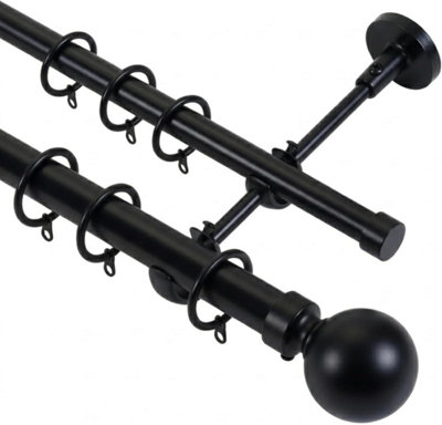 Lister Cartwright Double Curtain Extendable Pole Set With Obsidian Black Ball Finials- 19mm & 28mm Metal Poles(210- 320 Cm) from B&Q