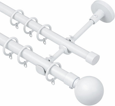 Lister Cartwright Double Curtain Extendable Pole Set With White Ball Finials- 19mm & 28mm Metal Poles(210- 320 Cm) from B&Q