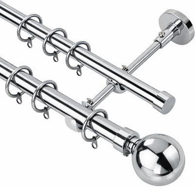 B&Q -  Double Curtain Extendable Pole Set With Chrome Ball Finials- 19mm & 28mm Metal Poles(210- 320 Cm)