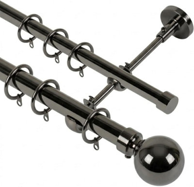 Lister Cartwright Double Curtain Extendable Pole Set With Black Nickle Ball Finials- 19mm & 28mm Metal Poles(210- 320 Cm) from B&Q