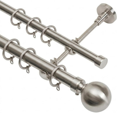 Lister Cartwright Double Curtain Extendable Pole Set With Polished Steel Ball Finials- 19mm & 28mm Metal Poles(210- 320 Cm) from B&Q