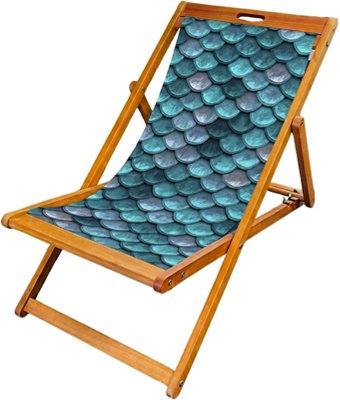 Lister Cartwright Wooden Folding Deck Chair With Fabric Sling(Mermaid Scales) from B&Q