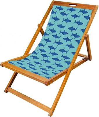 Lister Cartwright Wooden Folding Deck Chair With Fabric Sling(Shark Attack) from B&Q